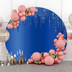 Lofaris Navy Blue Glitter Round Birthday Decoration Backdrop