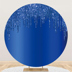 Lofaris Navy Blue Glitter Round Birthday Decoration Backdrop