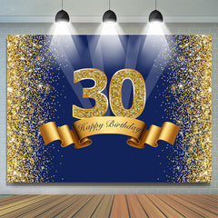 Lofaris Navy Blue Gold Bokeh Happy 30th Birthday Backdrop