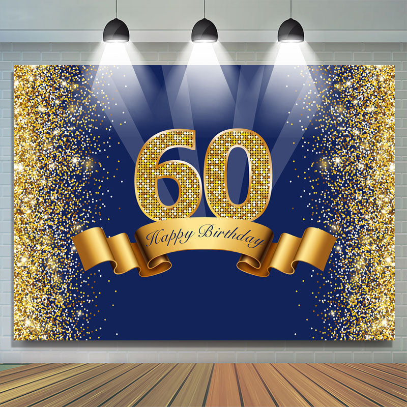 Lofaris Navy Blue Golden Glitter Happy 60Th Birthday Backdrop