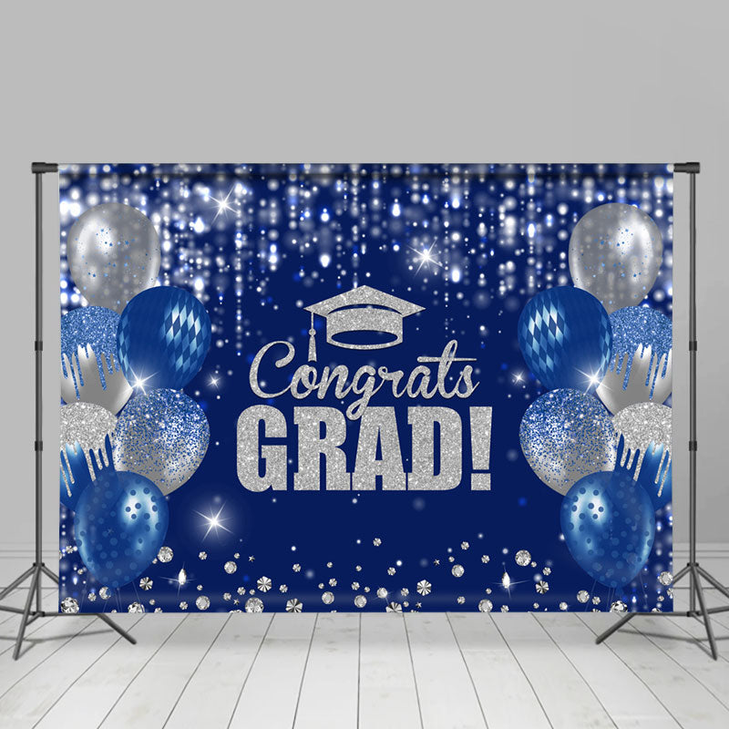 Lofaris Navy Blue Silver Glitter Congrat Grad Party Backdrop