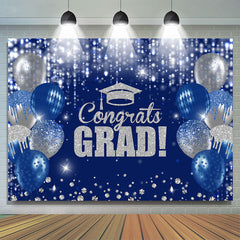 Lofaris Navy Blue Silver Glitter Congrat Grad Party Backdrop