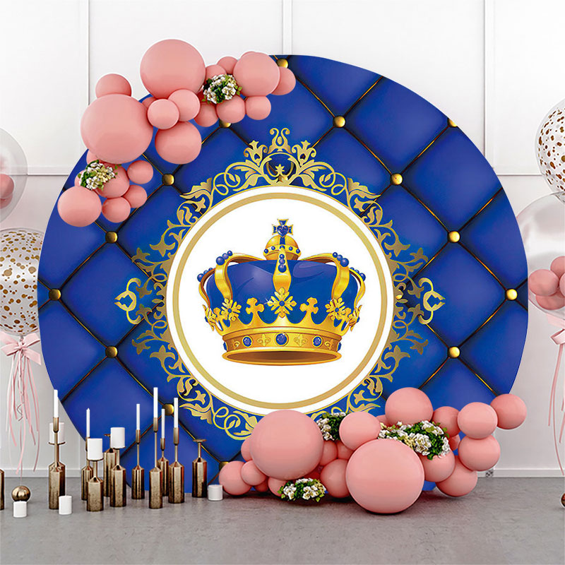 Lofaris Navy Gold Crown Birthday Party Round Backdrop Cover