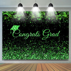 Lofaris Neon Green Glitter Black Congrats Grad Backdrop