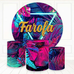 Lofaris Neon Pink Blue Leaves Farola Round Birthday Backdrop Kit