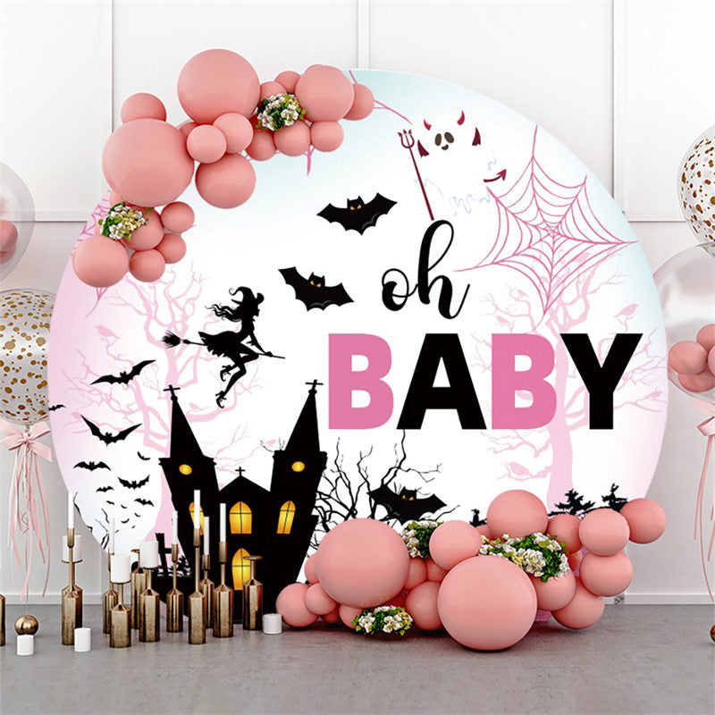 Lofaris Oh Baby Cobweb Castle Bat Shower Round Backdrop