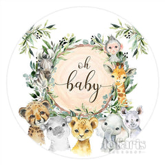 Lofaris Oh Baby Cute Animals Green Shower Circle Backdrop