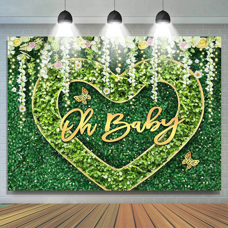 Lofaris Oh Baby Floral Greeny Heart Gender Reveal Banner