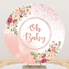 Lofaris Oh Baby Glitter Pink Flower Shower Circle Backdrop