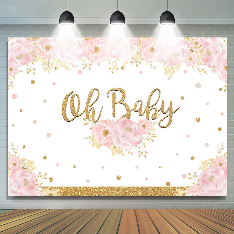 Lofaris Oh Baby Pink Floral And Glitter Shower Backdrop