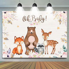 Lofaris Oh Baby Pink Floral Animals Shower Backdrop