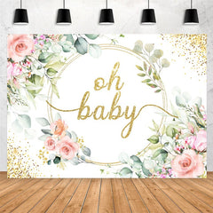 Lofaris Oh Baby Pink Flower Gold Shower Backdrop For Girl