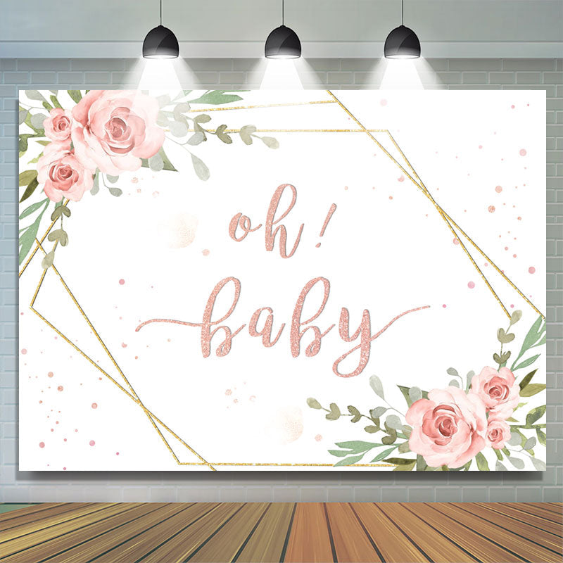 Lofaris Oh Baby Pink Rose and Gold Frame Shower Backdrop