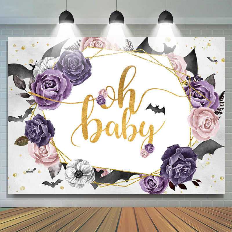 Lofaris Oh Baby Purple Floral Halloween Shower Backdrop