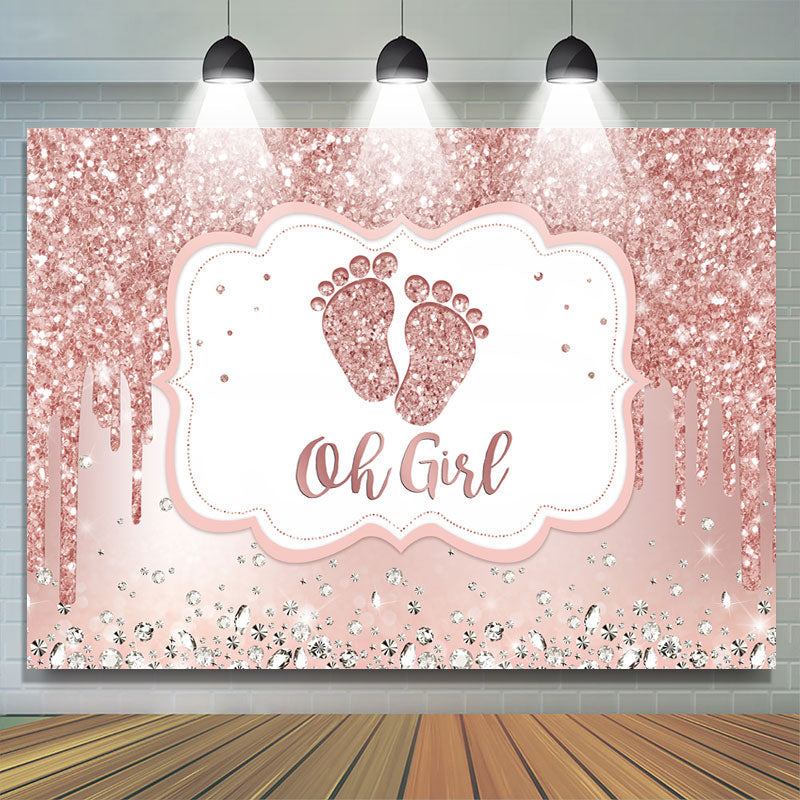 Lofaris Oh Girl Pink Glitter Baby Shower Backdrop For Party