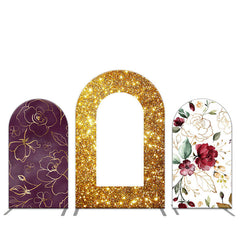 Lofaris Open Gold Glitter Floral Pattern Arch Backdrop Kit
