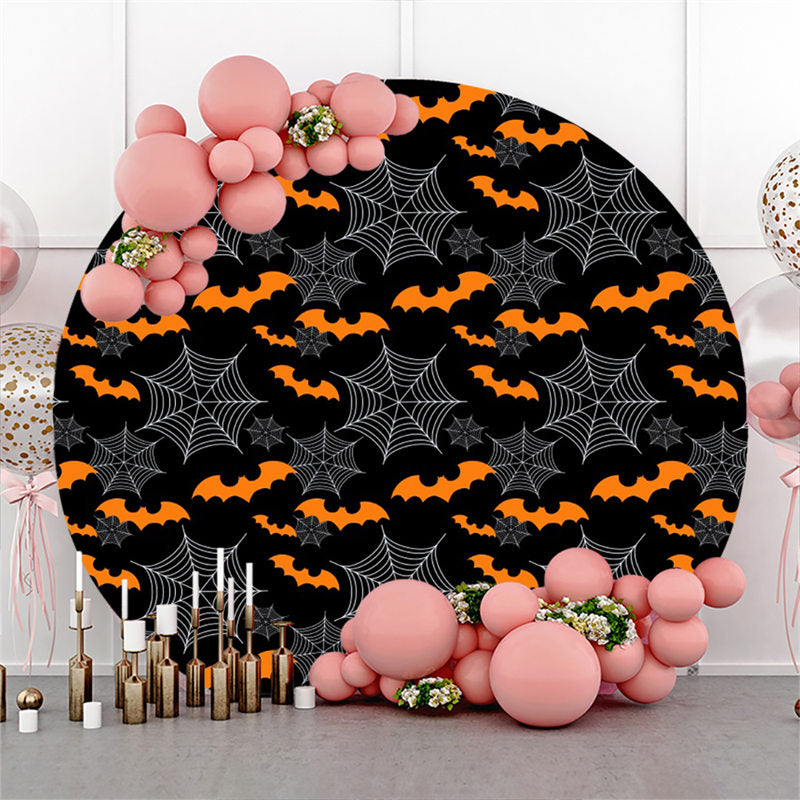 Lofaris Orange Bat Black White Happy Halloween Theme Backdrop