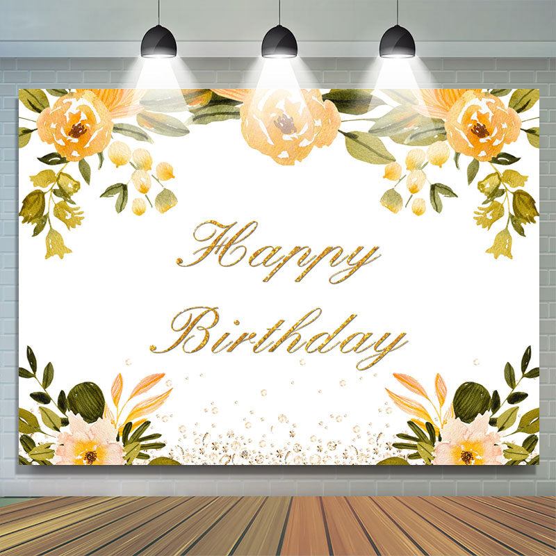 Lofaris Orange Floral and Diamonds Happy Biryhday Backdrop