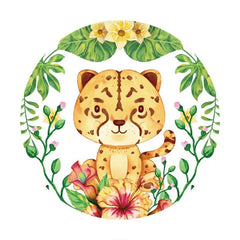 Lofaris Orange Leopard Leaves Circle Happy Birthday Backdrop