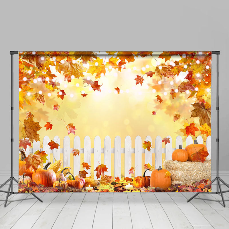 Lofaris Orange Maple Leaves and Ripe Pumpkins Autumn Backdrop