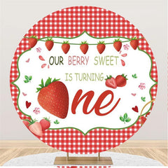 Lofaris Our Berry Sweet Is Turning One Round Birthday Backdrop