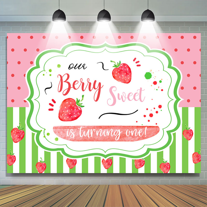 Lofaris Our Little Berry Sweet Is Turning One Birthday Backdrop