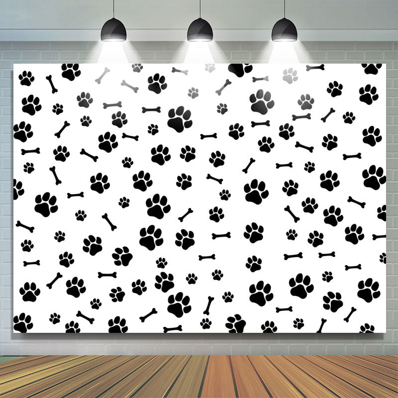 Lofaris Paws And Bones White Simple Happy Birthday Backdrop