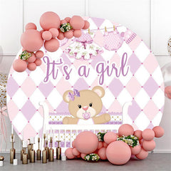 Lofaris Perple Teddy Bear Its A Girl Round Baby Shower Backdrop