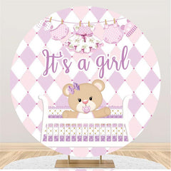 Lofaris Perple Teddy Bear Its A Girl Round Baby Shower Backdrop