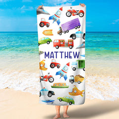 Lofaris Personalize Cute Cars And Balls Boy Beach Towel