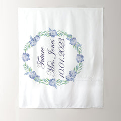 Lofaris Personalized Blue Floral Wreath Bridal Shower Backdrop Banner