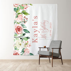 Lofaris Personalized Blush Floral Greenery Birthday Backdrop Banner