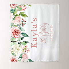 Lofaris Personalized Blush Floral Greenery Birthday Backdrop Banner