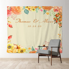 Lofaris Personalized Fall Pumpkin Floral Wedding Backdrop