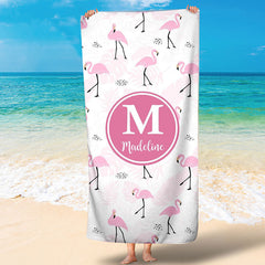 Lofaris Personalized Flamingo Letter And Name Beach Towel