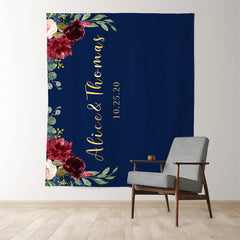 Lofaris Personalized Floral Blue Backdrop for Wedding