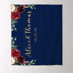 Lofaris Personalized Floral Blue Backdrop for Wedding