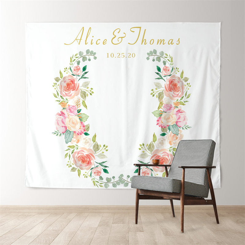 Lofaris Personalized Floral Blush Wedding Decoration Backdrop