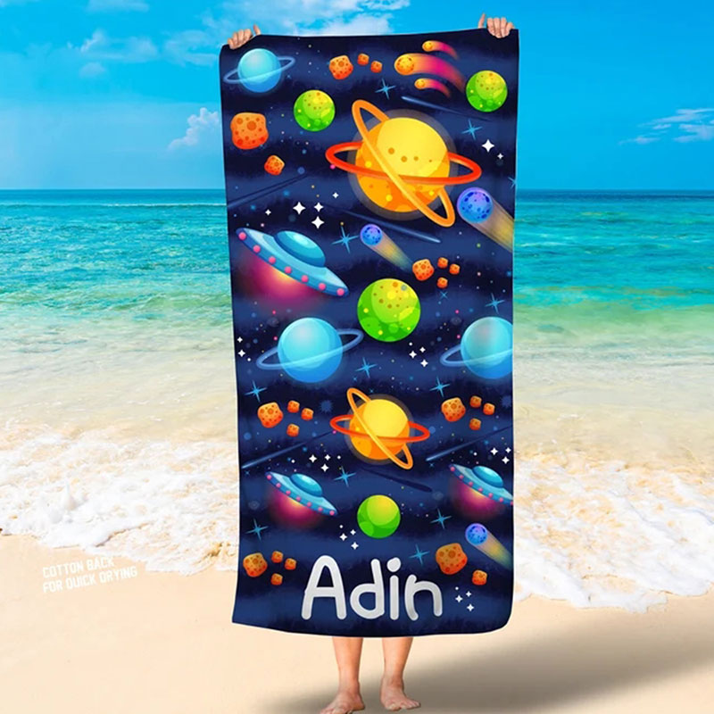 Lofaris Personalized Fun Planet Spaceship Space Beach Towel