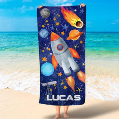 Lofaris Personalized Fun Planet Spaceship Space Beach Towel