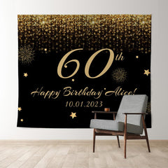 Lofaris Personalized Glitter Gold Black Birthday Banner