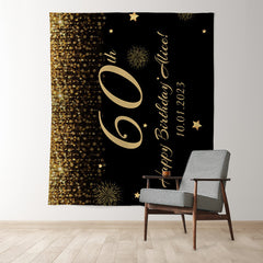 Lofaris Personalized Glitter Gold Black Birthday Banner