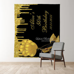Lofaris Personalized Gold Balloon 50th Birthday Party Backdrop