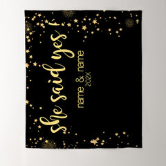 Lofaris Personalized Gold She Said Yes Black Wedding Backdrop