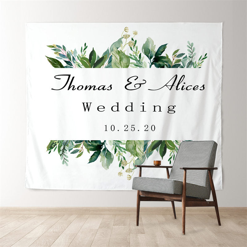 Lofaris Personalized Greenery Banner Wedding Reception Backdrop