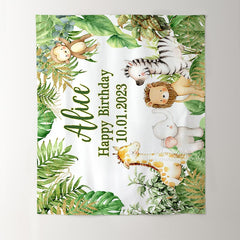 Lofaris Personalized Jungle Green Leaves Backdrops for Baby Shower