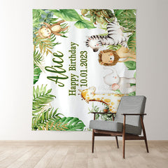 Lofaris Personalized Jungle Green Leaves Backdrops for Baby Shower