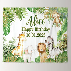 Lofaris Personalized Jungle Green Leaves Backdrops for Baby Shower