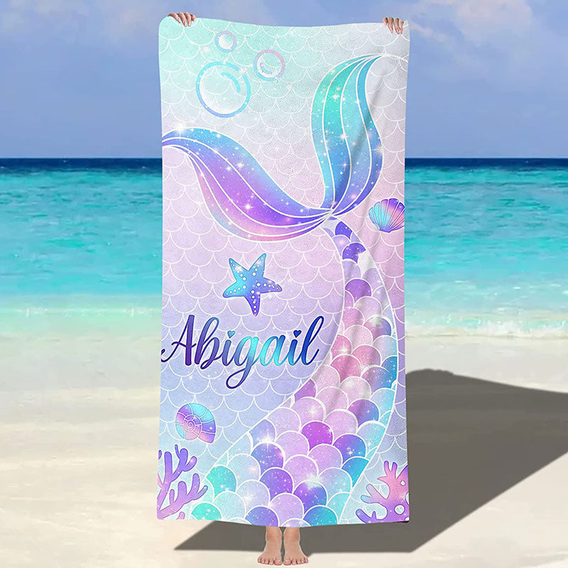 Lofaris Personalized Mermaid Tail Name Beach Towel For Girl