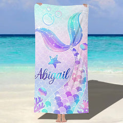 Lofaris Personalized Mermaid Tail Name Beach Towel For Girl